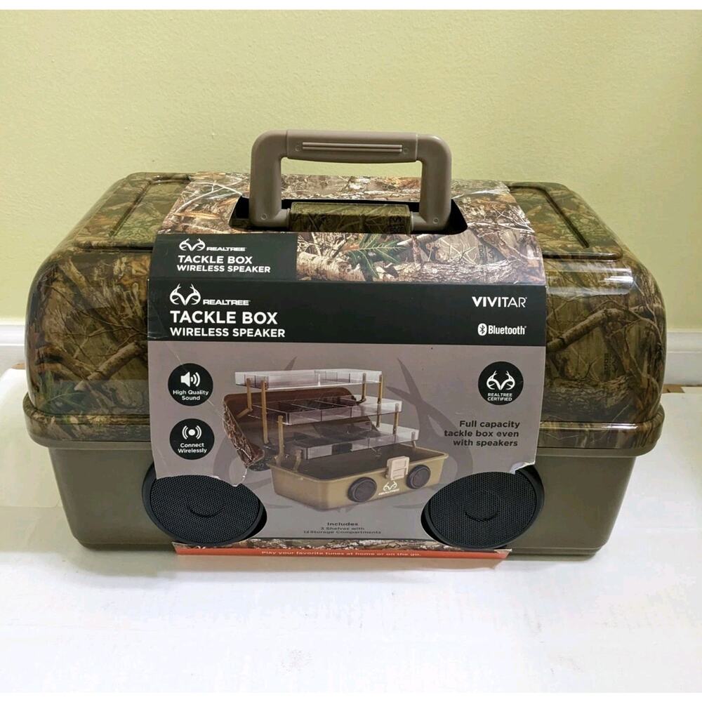 NEW Realtree Tackle Box with Wireless Bluetooth Speaker Vivitar Storage Travel